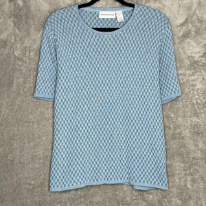 Alfred Dunner XL Shirt Top Blue Solid Geometric Short Sleeve Scoop Neck Knit